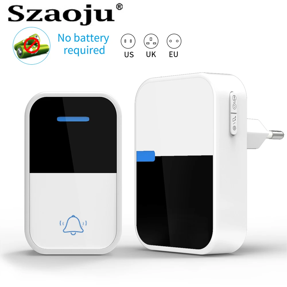 Szaoju Wireless Doorbell No Battery Required Waterproof Self-Powered Door Bell Sets Home Outdoor Kinetic Ring Chime Doorbell