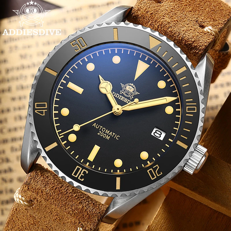 

ADDIESDIVE Business Vintage Leather Wrist Watch Waterproof Automatic Mechanical Steel Watch Man European American Casual Watch