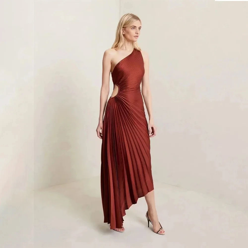 Luxury Red Mermaid One Shoulder  Ankle-Length Vintage Long Evening Dress For Women Elegant Birthday Party Formal Prom Gown