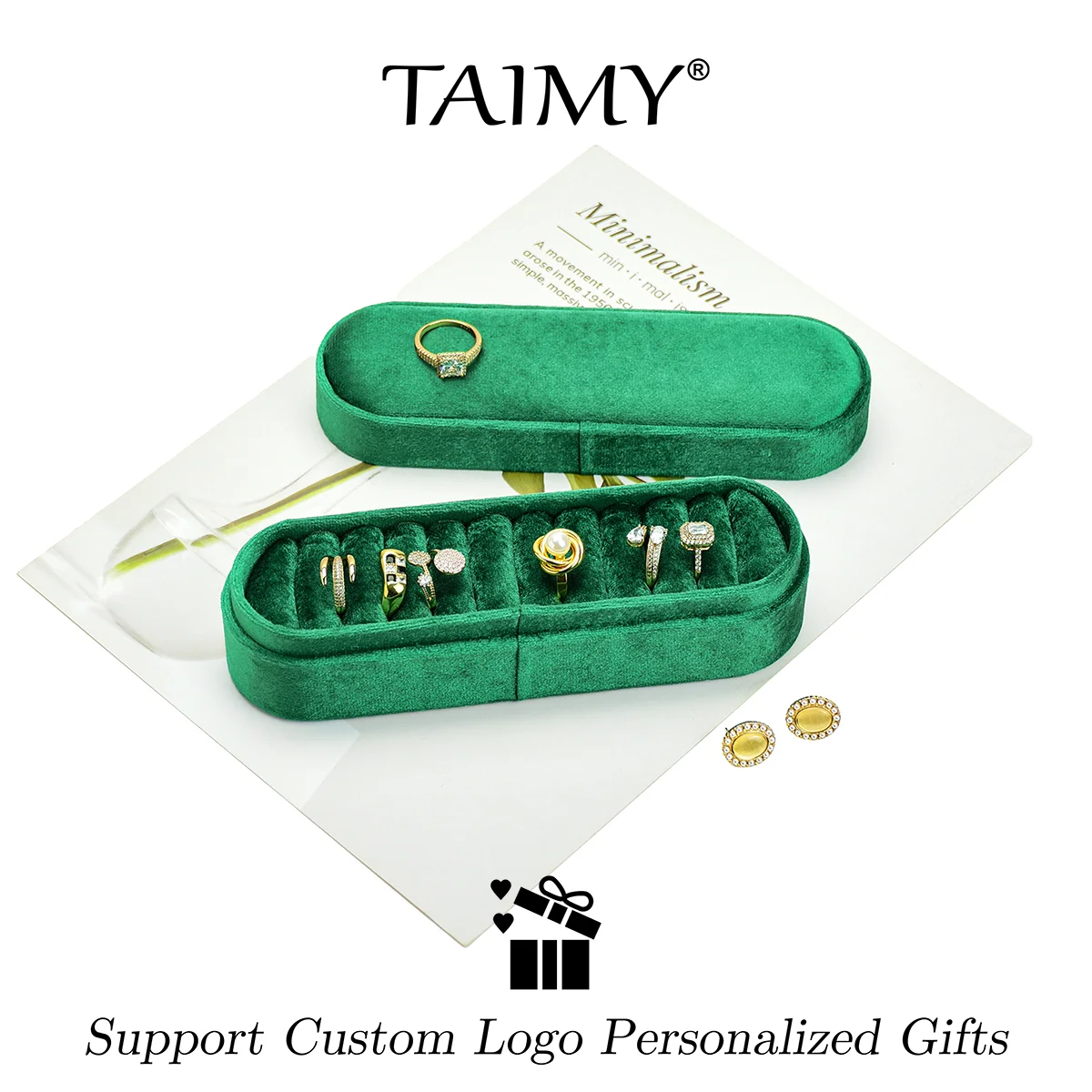 

TAIMY Velvet Jewelry Box Portable Travel Ring Storage Box High-end Ring Display Tray Custom Logo Personalized Gifts Organizer