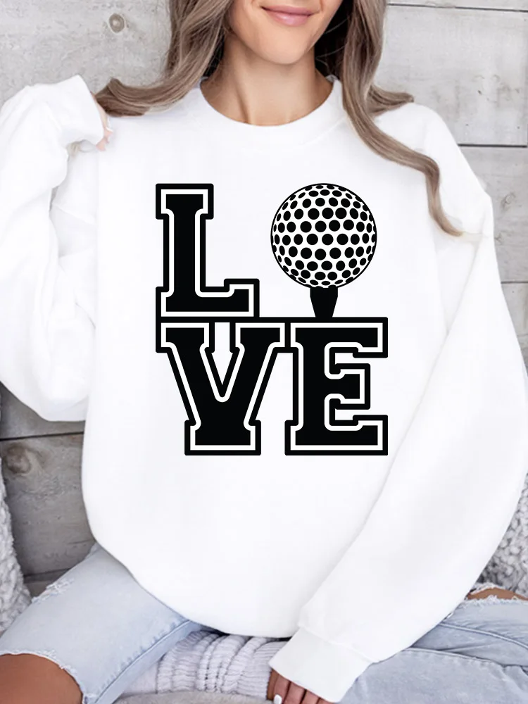 

Женская толстовка Love Golf с круглым вырезом, повседневный пуловер с длинными рукавами, свободный крой, для ежедневной носки