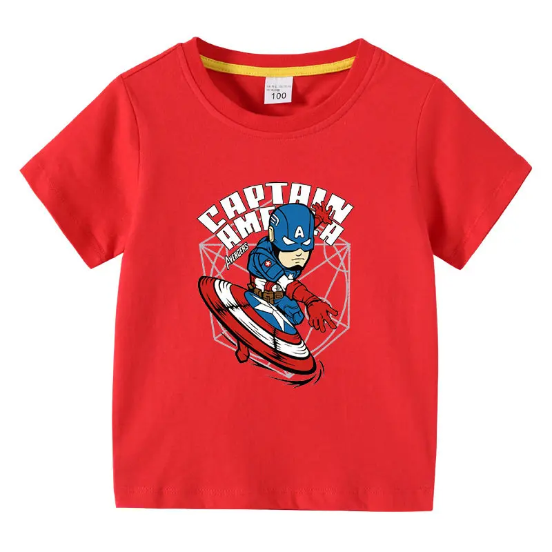 

Детская футболка с рисунком Captain America Marvel Shield для мальчиков и девочек, модная повседневная футболка с короткими рукавами для родителей и детей