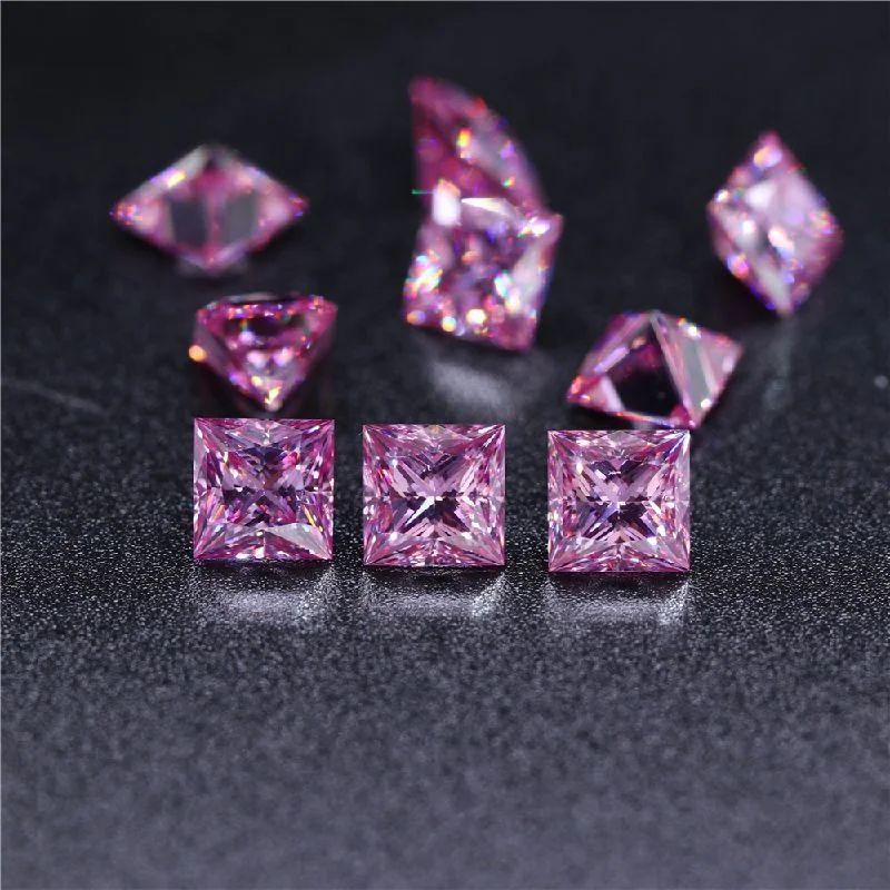 

Square GRA Pink Moissanite loose naked stone 100% passed by the tested pen