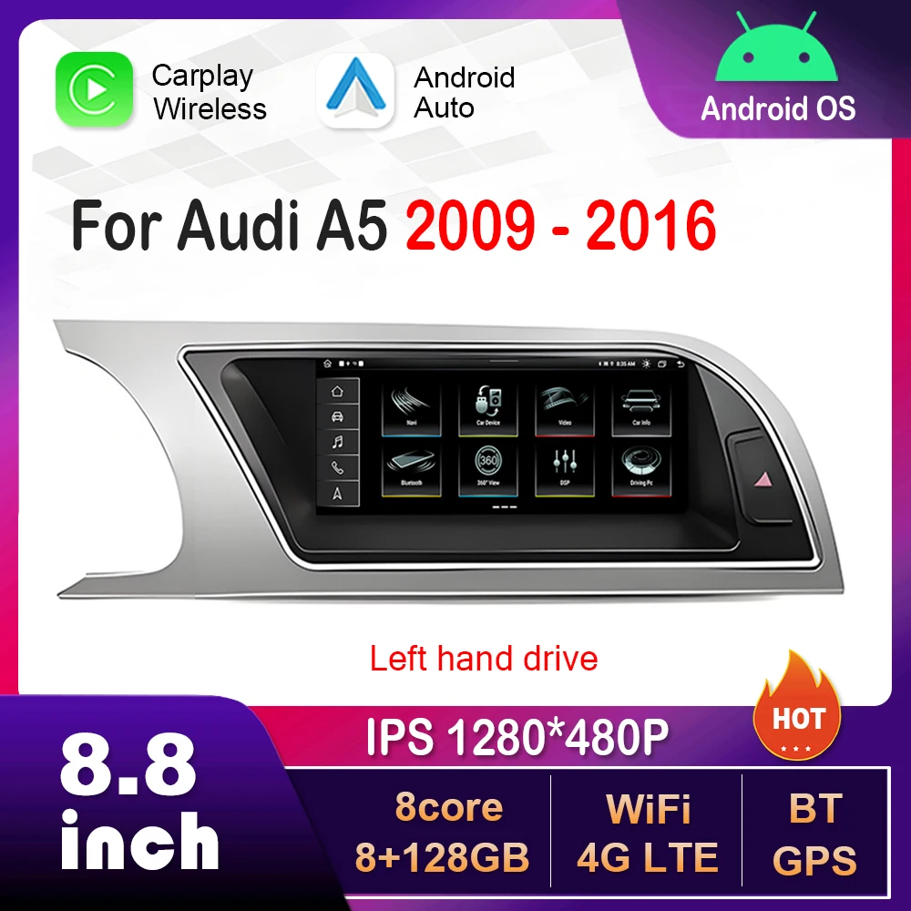 

8.8 inch Android Car Radio Video Multimedia Player 1280*480P for Audi A5 2009 - 2016 CarPlay HD Touch Screen GPS Navi 4G WiFi