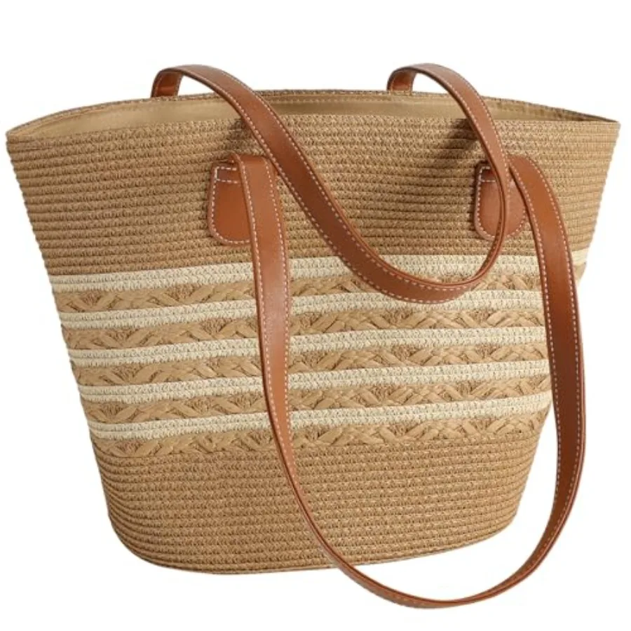 

Pleneal Straw Bag For Women, Summer Straw Beach Handbags Large Shoulder Purses Woven Tote Bag