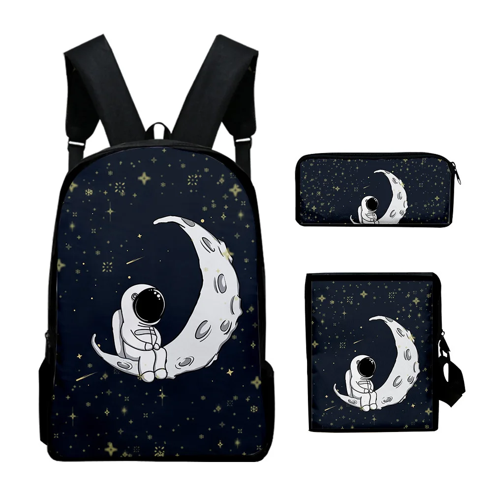 Classic Popular Novelty Astronaut 3D Print 3pcs/Set pupil School Bags Laptop Daypack Backpack Inclined shoulder bag Pencil Case