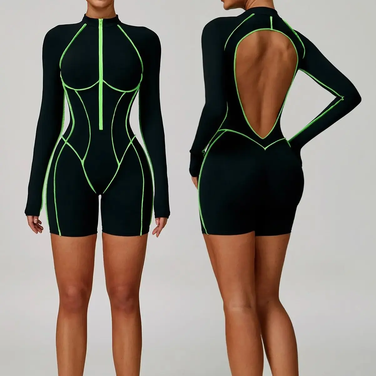 

Sports Jumpsuit Yoga Set Women's Fitness Combination Lift Buttocks Bare Back High Elasticity Gym Sexy Color Blocking Jumpsuit