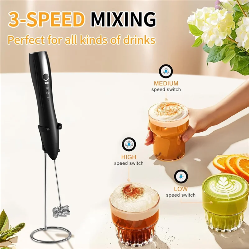 

B98A-Frother Wand Rechargeable ,Electric Frother Wand Handheld Coffee Foam Maker Stainless Steel Stand