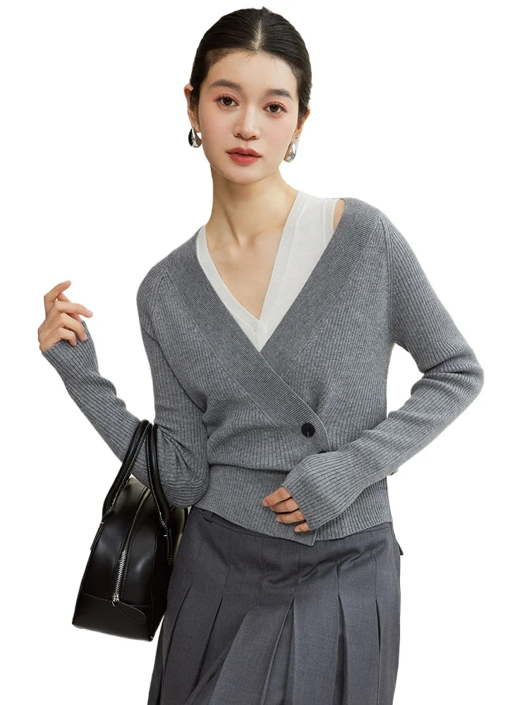 14-Pin Zhongding Ultrafine 100% Wool, Deconstructed Wind Knitted Vest Cardigan Two-piece Casual Commuter Top Women