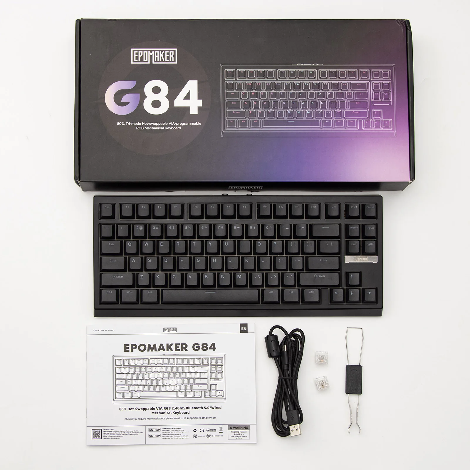 EPOMAKER G84 VIA 80% 레이아웃 핫스왑 개스킷 장착 유선/2.4GHz/블루투스 무선 기계식 키보드(RGB 백라이트 포함)