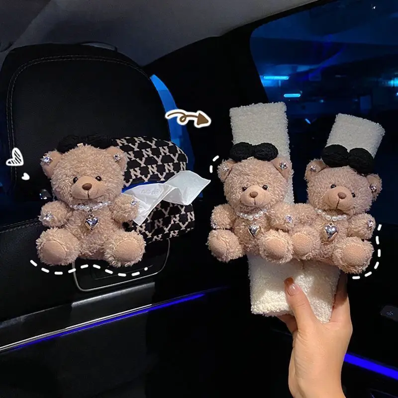 Cartoon Bear Car Seat Belt Cover Car Anti-leakage Protective Car Seat Shoulder Cover Decoration