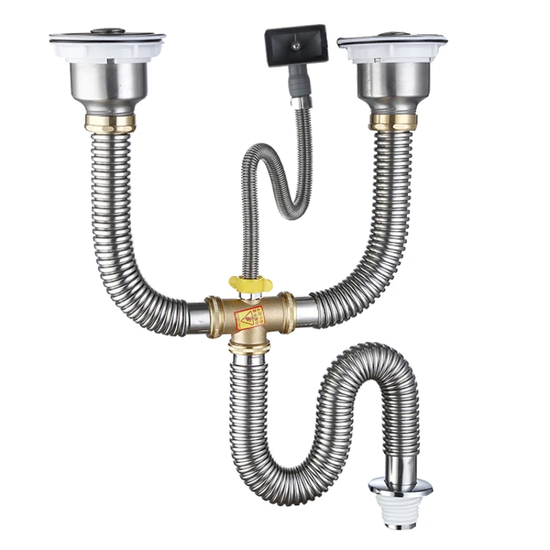 

Kitchen Stainless Steel Double-groove Sink Drain Pipe Fittings Deodorant Set Universal 304 Stainless Steel 60cm