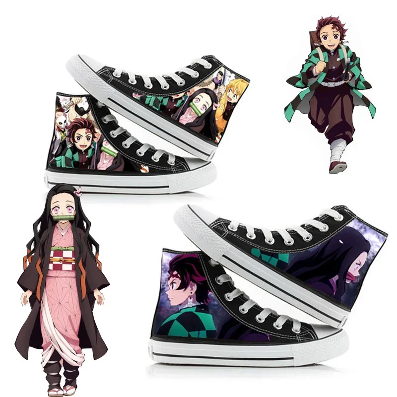 Anime Kimetsu No Yaiba Kamado Tanjirou Nezuko Cosplay Costume Cartoon Students High Help Cosplay Cos Casual Canvas Shoes