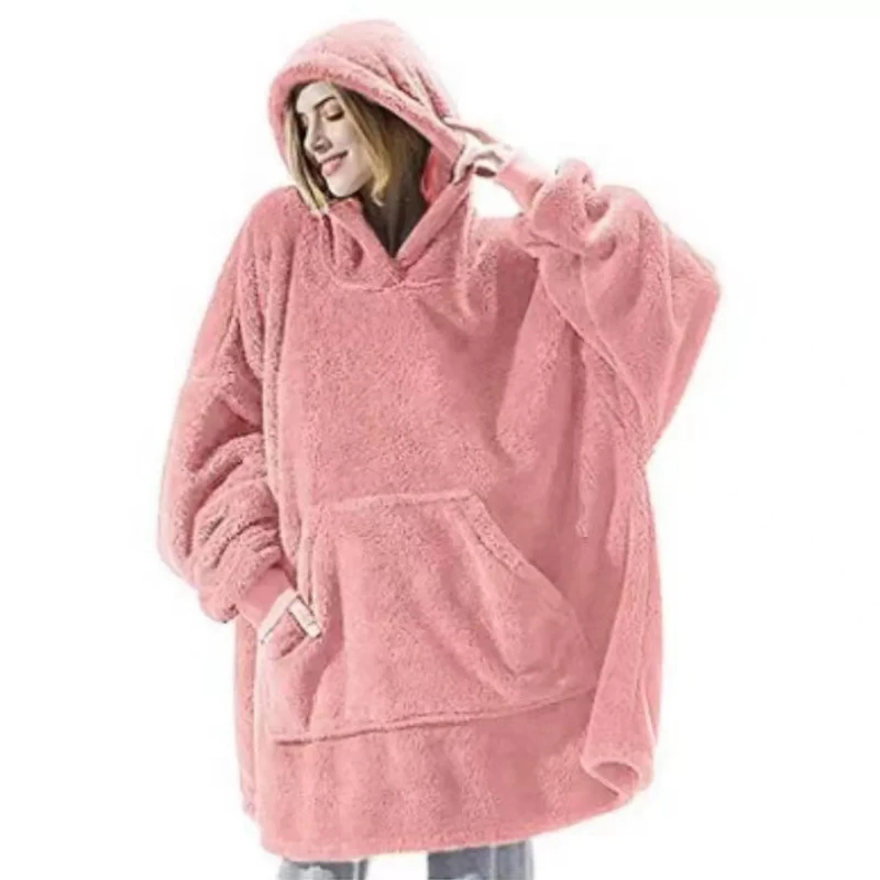 Winter Comfortable Loose Double-faced Fleece Hoodie Blanket Men/Women Oversized Thick Homewear Thick Fleece Giant Blanket Hoodie