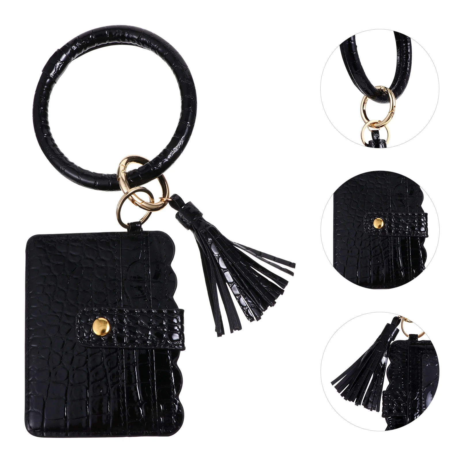 

1Pcs PU Bracelet Bag Key Chain Pouch Holder for Women Fashion Card Case with Fringe Travel Work Daily Use Cute Gift