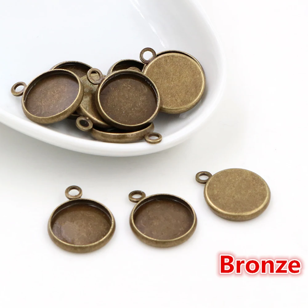 50pcs 12mm Inner Size Classic 7 Colors Plated One Sided Double Hanging Simple Style Iron Material Cameo Setting Pendant Tray