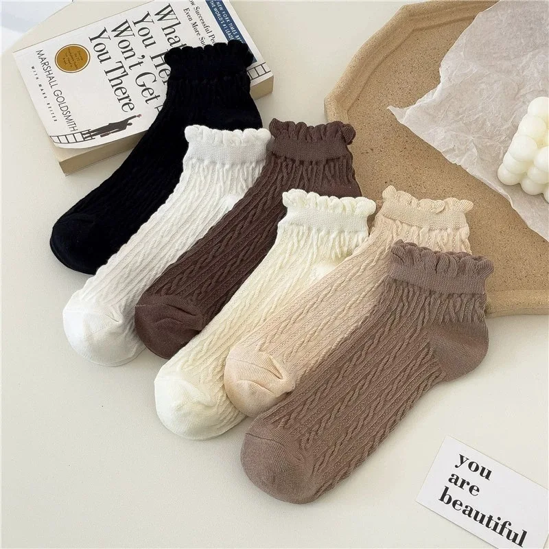 Spitze Socken Frauen Socken Herbst niedlichen japanischen flachen Mund Student Frauen Socken Low Top Kaffee Farbe Ins Trend Frühling Herbst