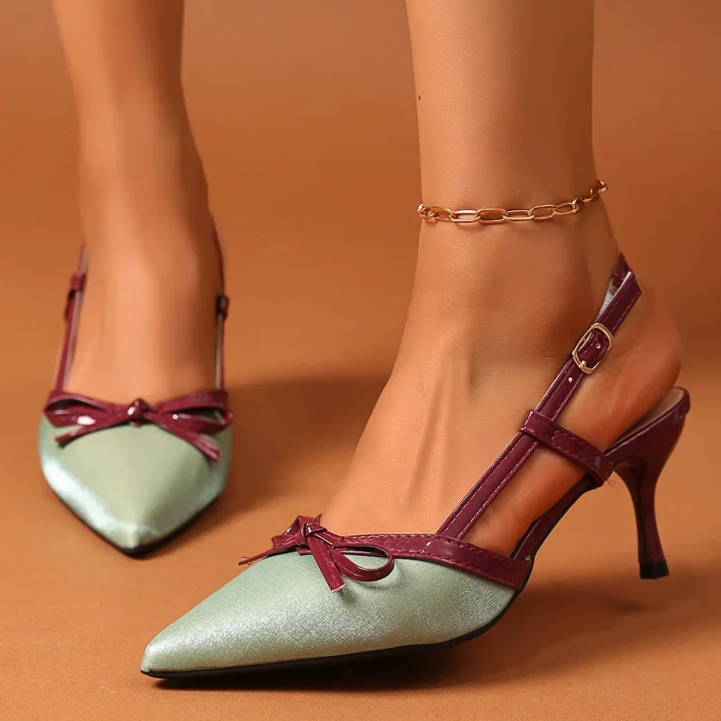 

Women Sandals New Summer High Heels Closed Toe Single Sandals Thin Mid-heeled Fashion Hollow Pointed Toe Women Sandals Plus Size