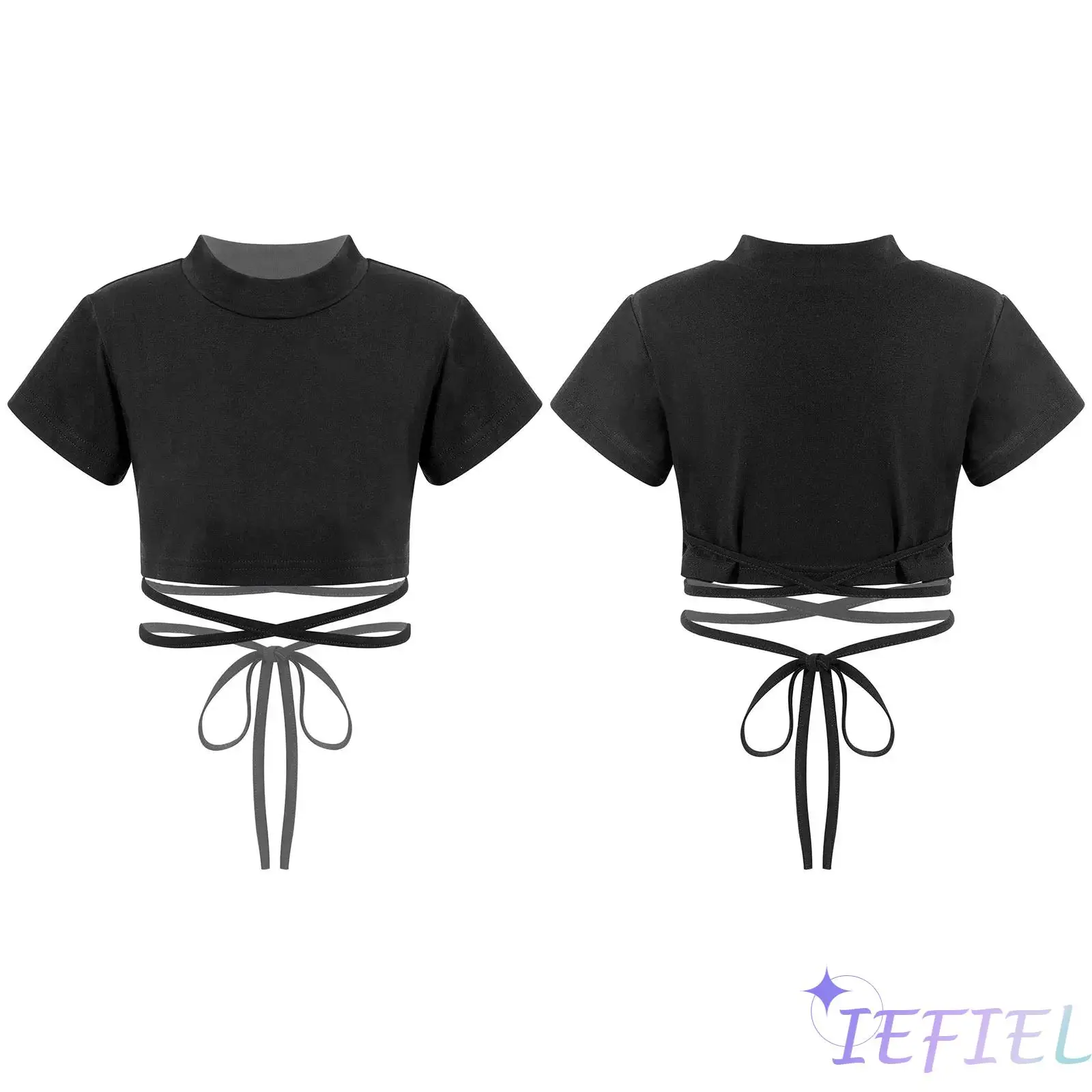 

Блузка для девочек и мальчиков, костюм для джазовых и современных танцев в стиле хип-хоп, унисекс, хлопковая, однотонная, стандартная, с поясом и перекрестной талией