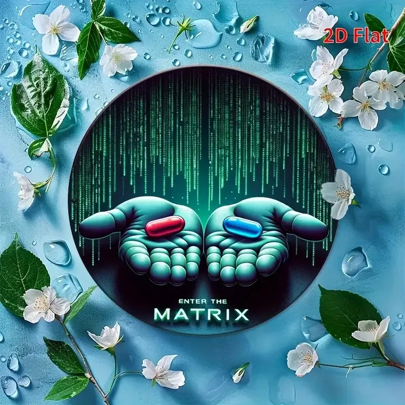 1pc Retro Matrix Movie Inspired Aluminum Wall Art Plaque - 2D Flat Red Pill & Green Digital Rain Design, Rustic Home Decor Sign
