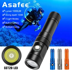 Asafee DT15 Handheld Diving Flashlight Troch SST20 LED 1000Lumen Rechargeable 21700 Scuba Diver Lantern Underwater Dive Lamp