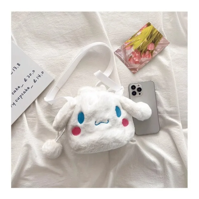 Sanrio Plush Shoulder Bag Cartoon Anime Kuromi Portable Drawstring Bag Cinnamoroll Plushies Toy My Melody Diagonal Package Gift