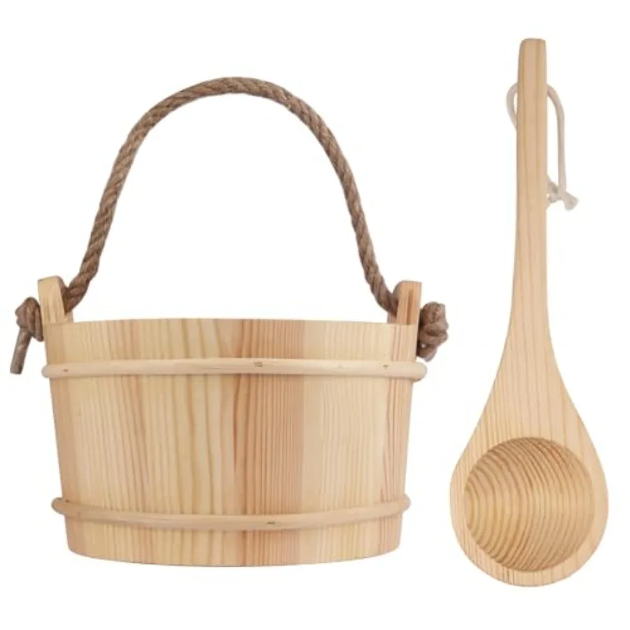 

6L Woo Sauna et and Ladle Set Naal Pine Pine Sauna et wi Rope Handle