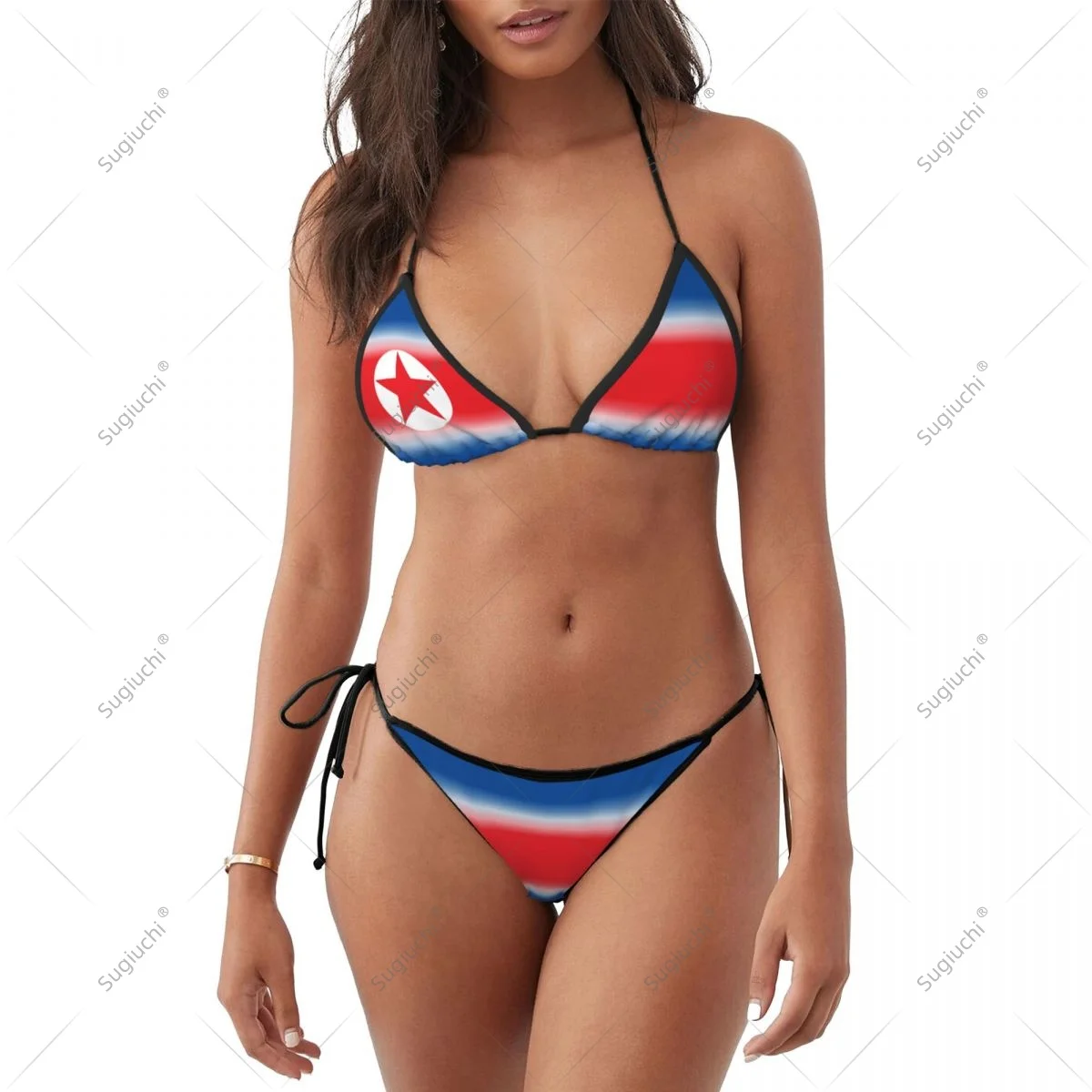 

Women Girls Bikini North Korea Flag Swimsuit Sets Three Point Beachwear Swimming Bathing Beach Party Suits Sexy Mujer