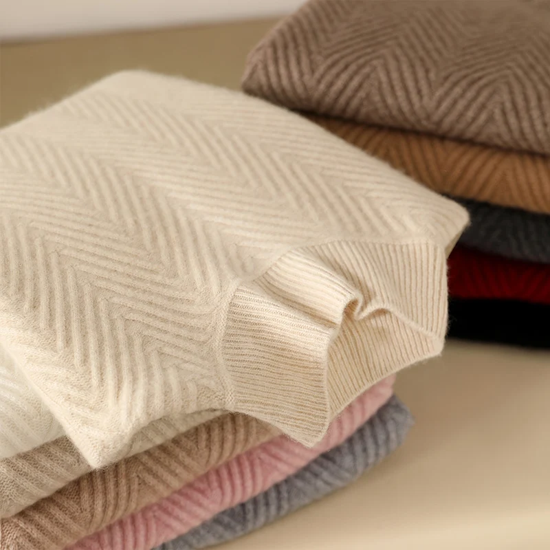 

Women's Sweater100Cashmere Sweater Fall Winter Mock Neck Long Sleeve Warm Soft Cable Pullover New Knit Tops Women Clothing Trend