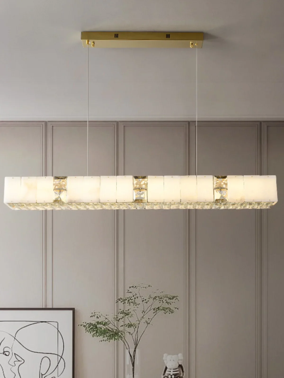 Modern Creative Crystal Mixed Natural Marble Chandelier Led Lighting Luxury Living Room Decoration Lamps For Ceiling