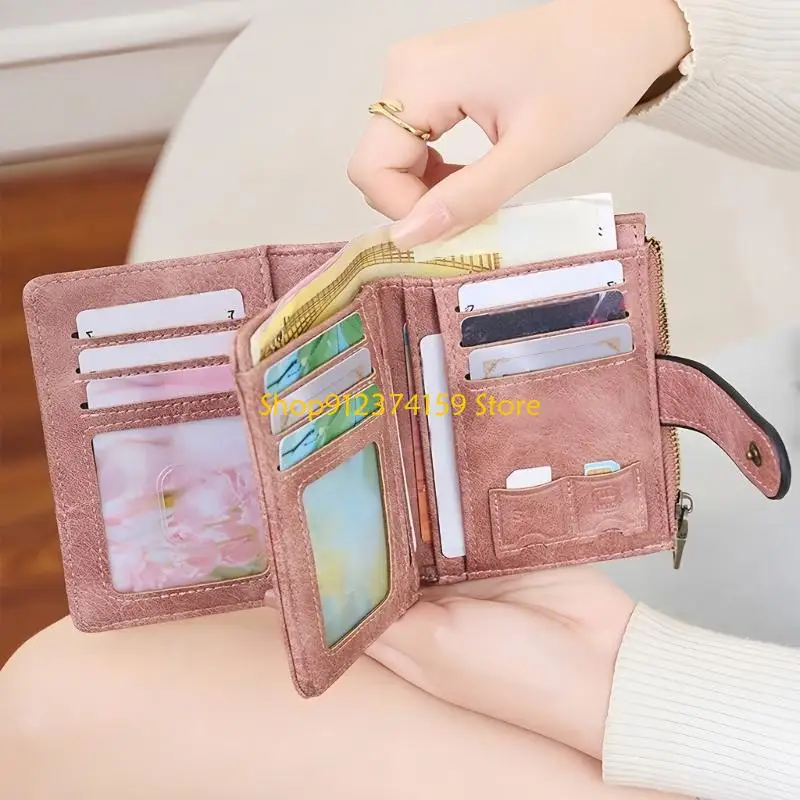 G5AE Compact Trifold Blocking Wallet For Women Lightweight PU Leather With Multiple Card Slots