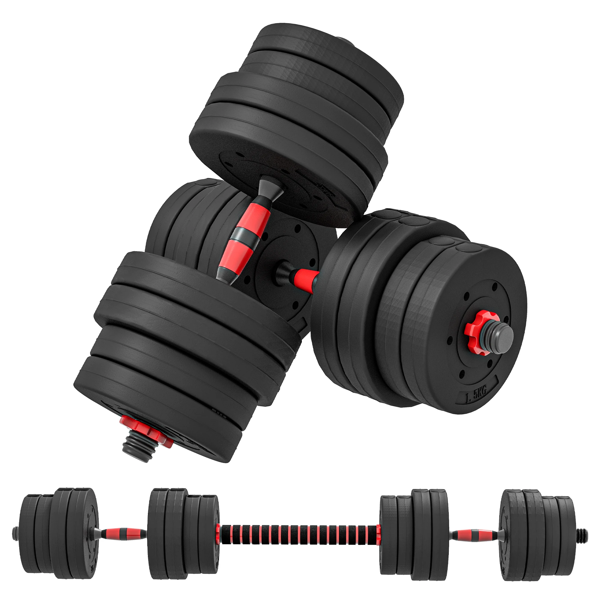 Homcom 30kg 2-in-1 verstelbare dumbbellset met halterstang voor thuisgym