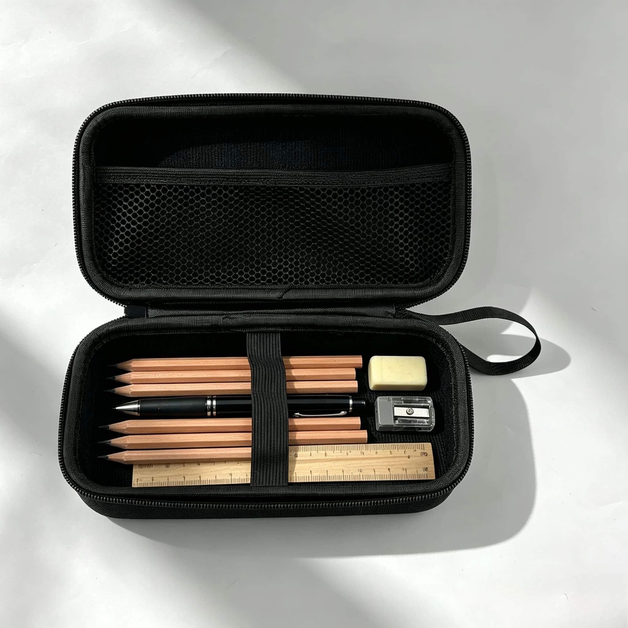Hard EVA Portable Pencil Case Shockproof Large Capacity Stationery Bag with Mesh Pocket & Elastic Strap, for Pencils Pen Ruler