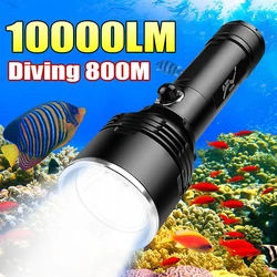 XHP199 10000LM Professional Diving Flashlight High Power LED Flashlights Spearfishing Fishing Hunting Scuba Dive Torch Lantern