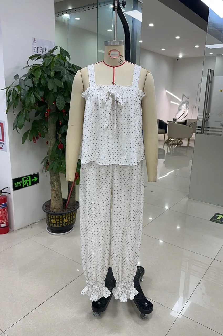 

Dourbesty женский пижамный комплект в горошек, модные топы свободного кроя с рюшами и брюки, 2 предмета, мягкая одежда для сна