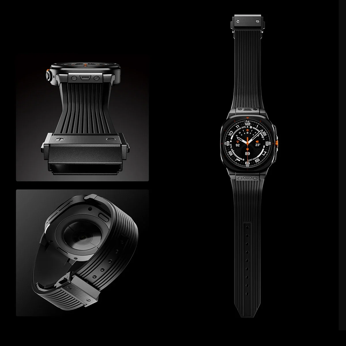 Luxury Silicone Band for Samsung Galaxy Watch Ultra 47mm Metal Watch Buckle for Galaxy Ultra 47MM No Gaps Curved End Bracelet