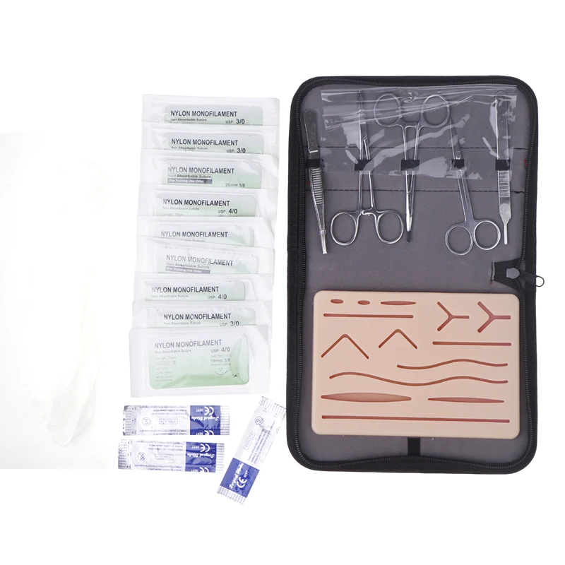 Wound Skin Practice Pad Suture Training Kit Surgery Bra Set Seams Surgical Thread Needles Scissors Suture Material Surgeon Kit