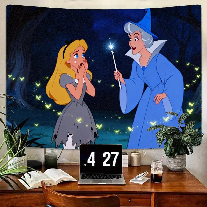 

1PC Cinderella & Fairy Godmother Tapestry, Magical Fairytale Wall Art, Polyester Home Decor for Bedroom Living Room, Disney Fans