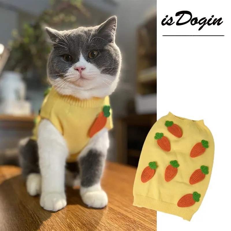 

Winter Warm Sweater Plush Thickened Vest Yellow Cat Clothes Radish Embroidery Dog Clothes Cute Pet Clothes Fashion Kitten Clothe