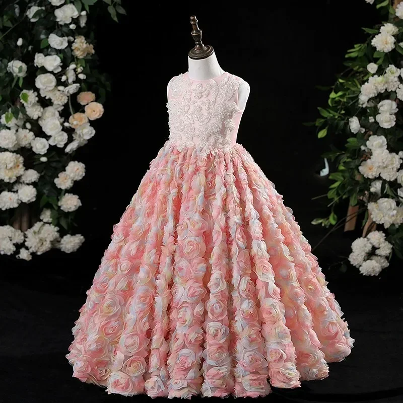 Meninas primeira comunhão vestido de flor vestidos de festa de casamento para crianças piano desempenho vestidos crianças pageant princesa vestido de baile