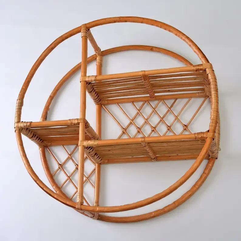 

Rattan Round Hanging Wall Rack, Eco-Friendly Shelf, Storage Shelves, Home Decoration