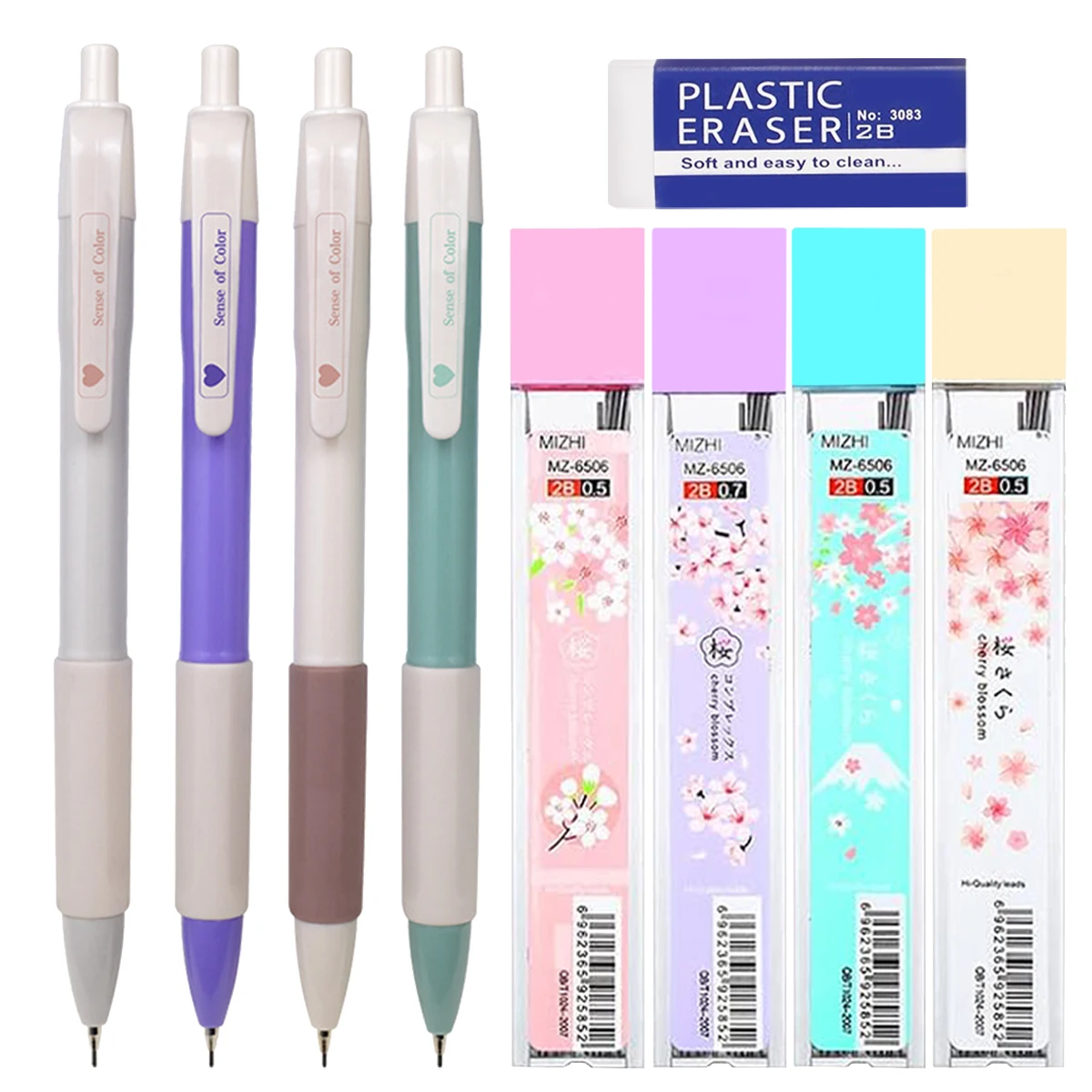 Cartoon mechanical pencil set 0.7 / 0.5mm, 2B replacement lead core, student school supplies, high-value cute creative pencils