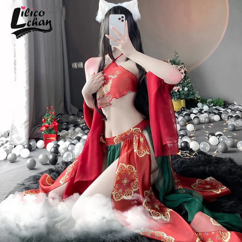 

Classic Printing Women Chinese Traditional Sexy Lingerie Backless Chiffon See Through Anime Cosplay Outfit Costumes Tempatation