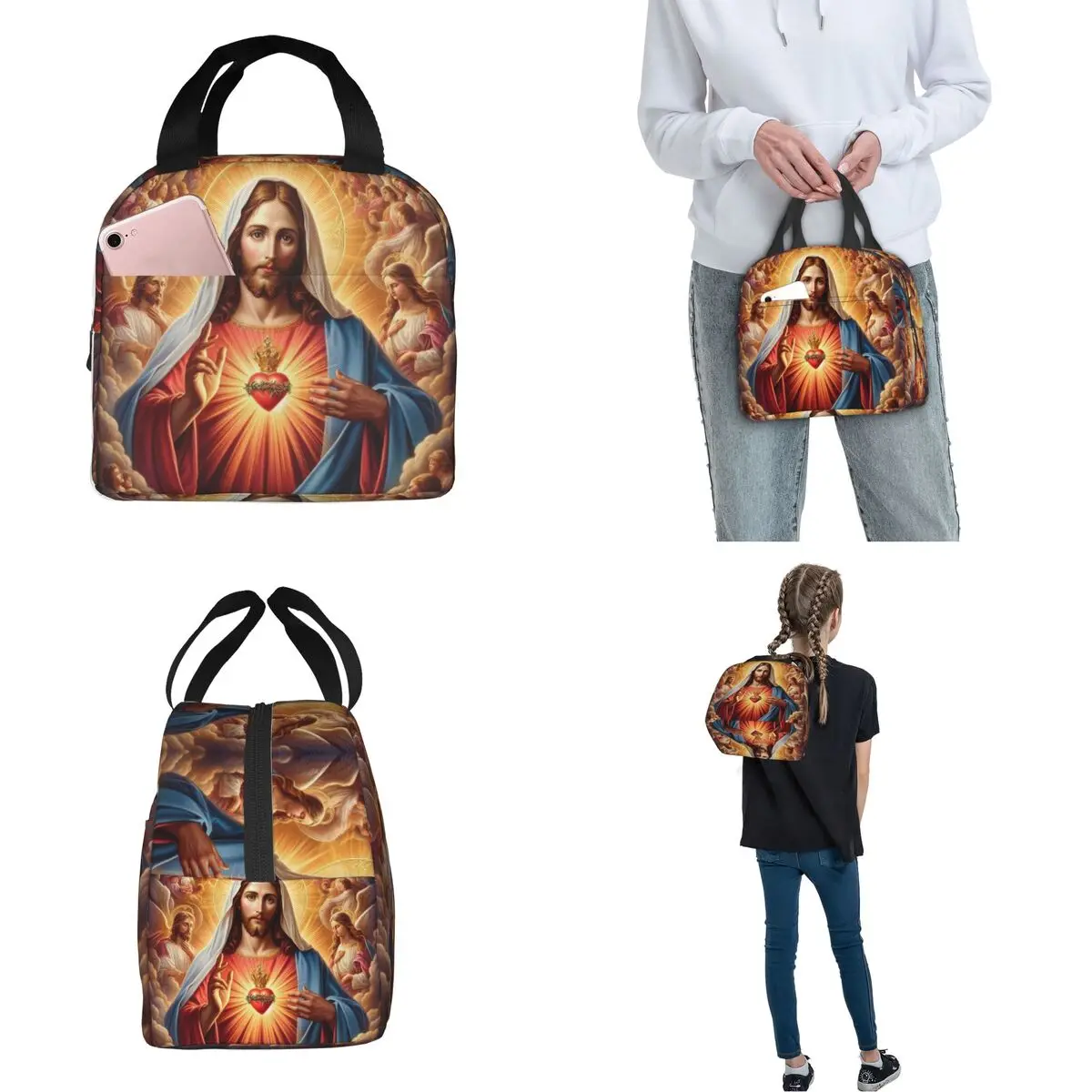 Jesus Christ Catholic Saint Chrisitan Religious Religion Bible Faith Lunch Bags Insulated Canvas Cooler Thermal Food Picnic