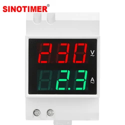 35mm Din Rail Single Phase Ammeter Voltage Meter Measuring AC 80-500V Modular Voltmeter Gauge Current Indicator Volt Amp Monitor