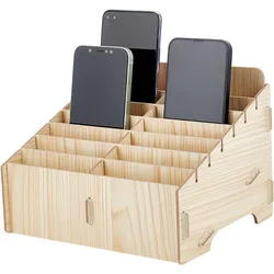 14 Compartment Wooden Mobile Phone Organiser Multifunctional Mobile Phone Organiser Desktop Organiser for Classroom Office