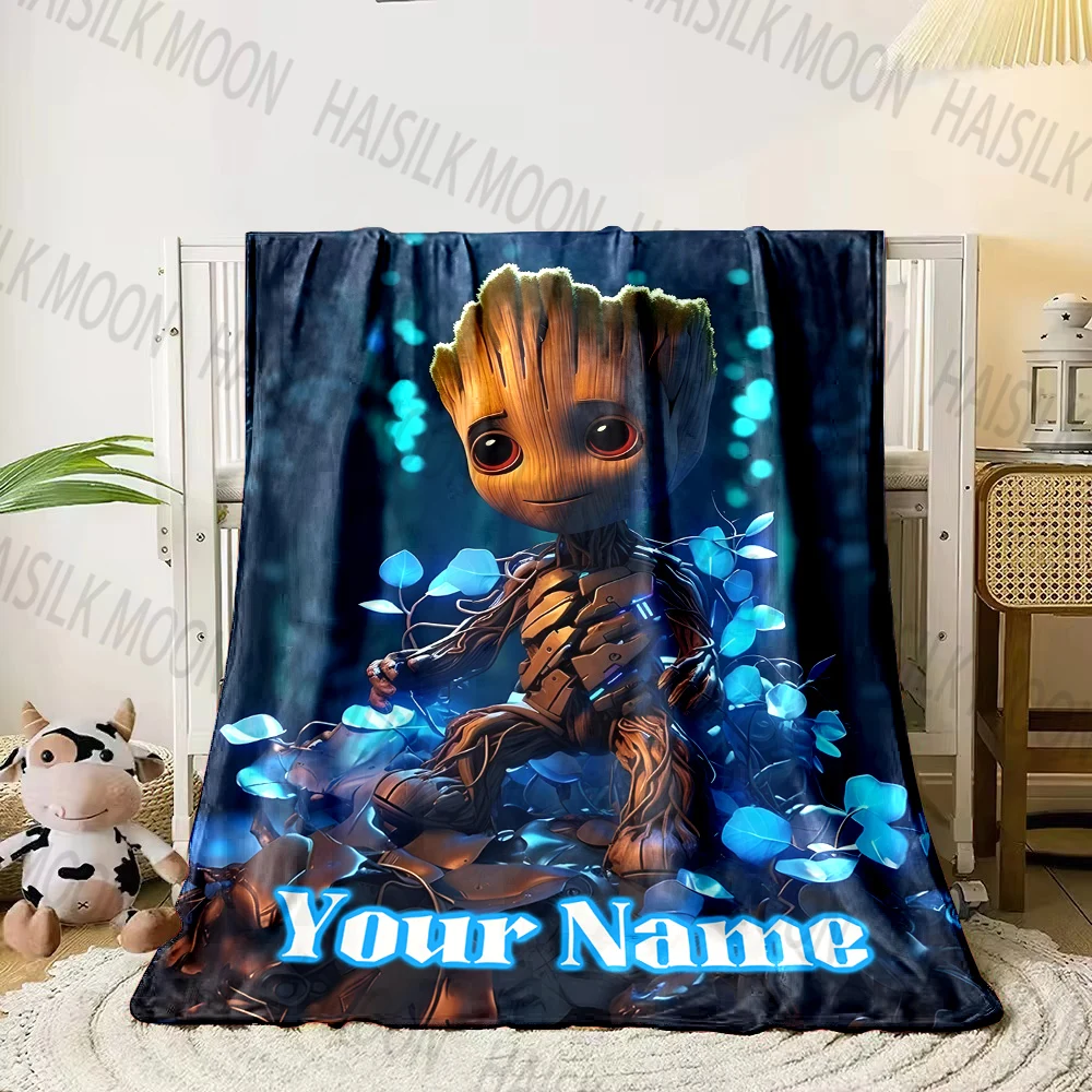 Custom Name Blanket Marvel Groot Print, for Sofa, Bed, Travel, Camping, Living Room, Office, Chair, and Bed Soft Warm Balankets