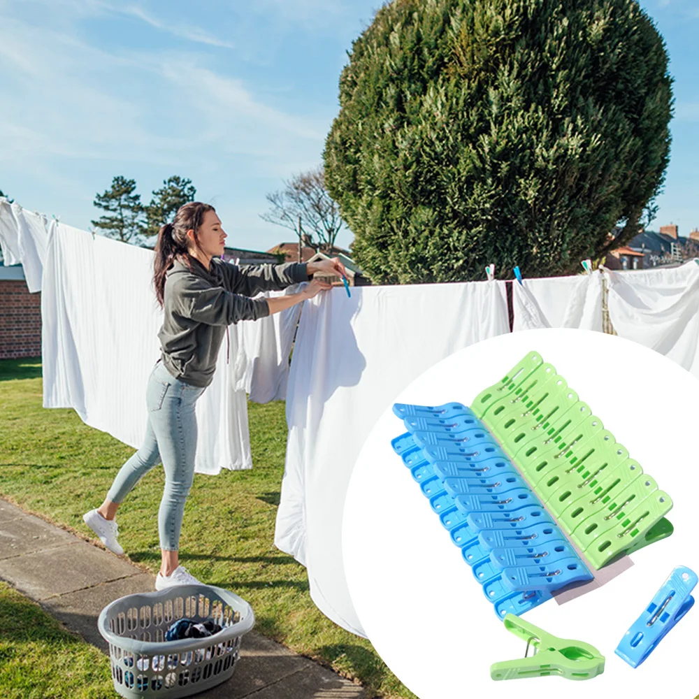 24 Pack Clothes Clips Heavy Duty Plastic Clothes Pins Thickened for Indoor Outdoor Drying Non-Slip Design for Wet Clothes Sheets
