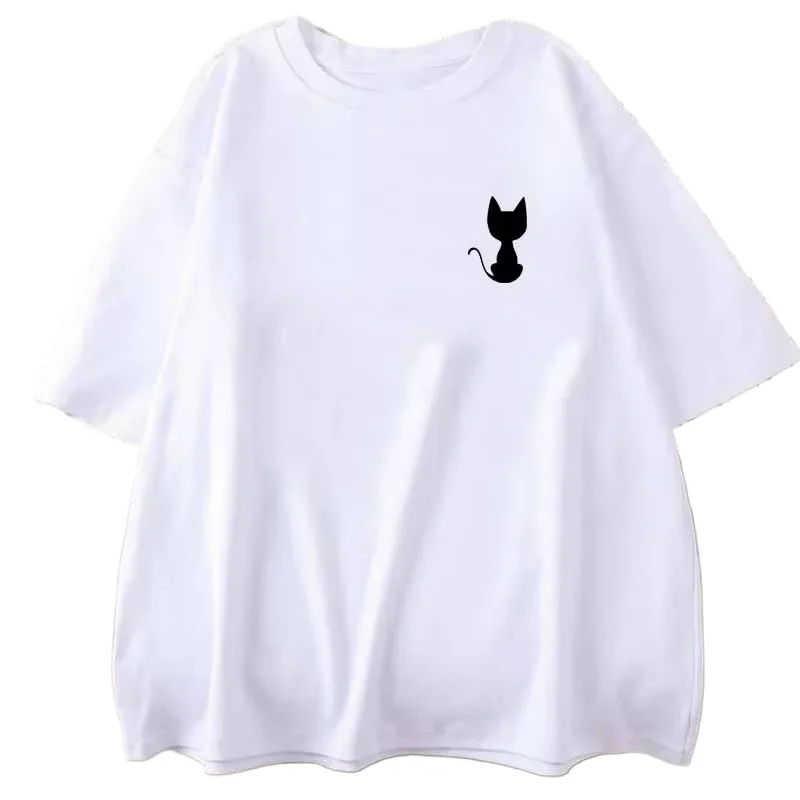 

2024 Cat Print T Shirt Summer Sport Jogging Top Short Sleeve Outdoor Fashion T Shirt Loose Soft Shirt Casual Tees