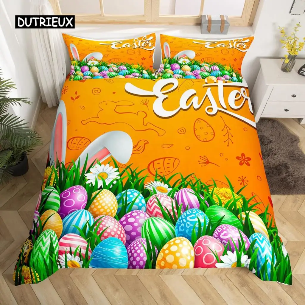 

Kawaii Rabbit Duvet Cover Cute Pet Animal Comforter Cover Boho Floral Easter Eggs Bedding Set Happy Easter Gifts for Girls Teens